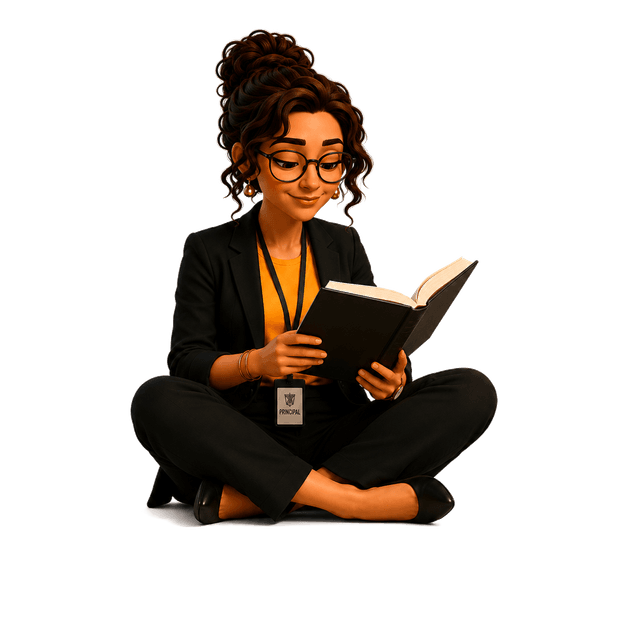 BeyondBell mascot — reading pose